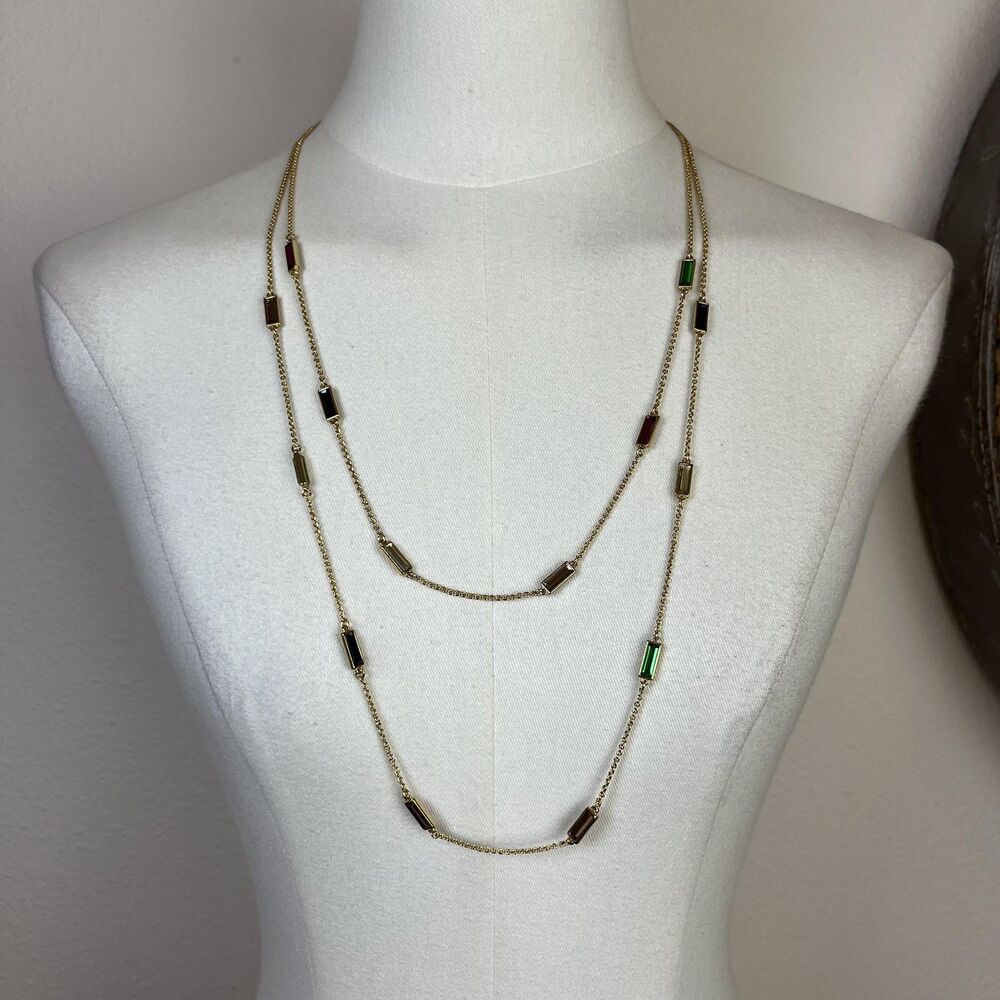 J.Crew Necklace Gold Tone Bar Station Long Chain Adjustable Womens Jewelry